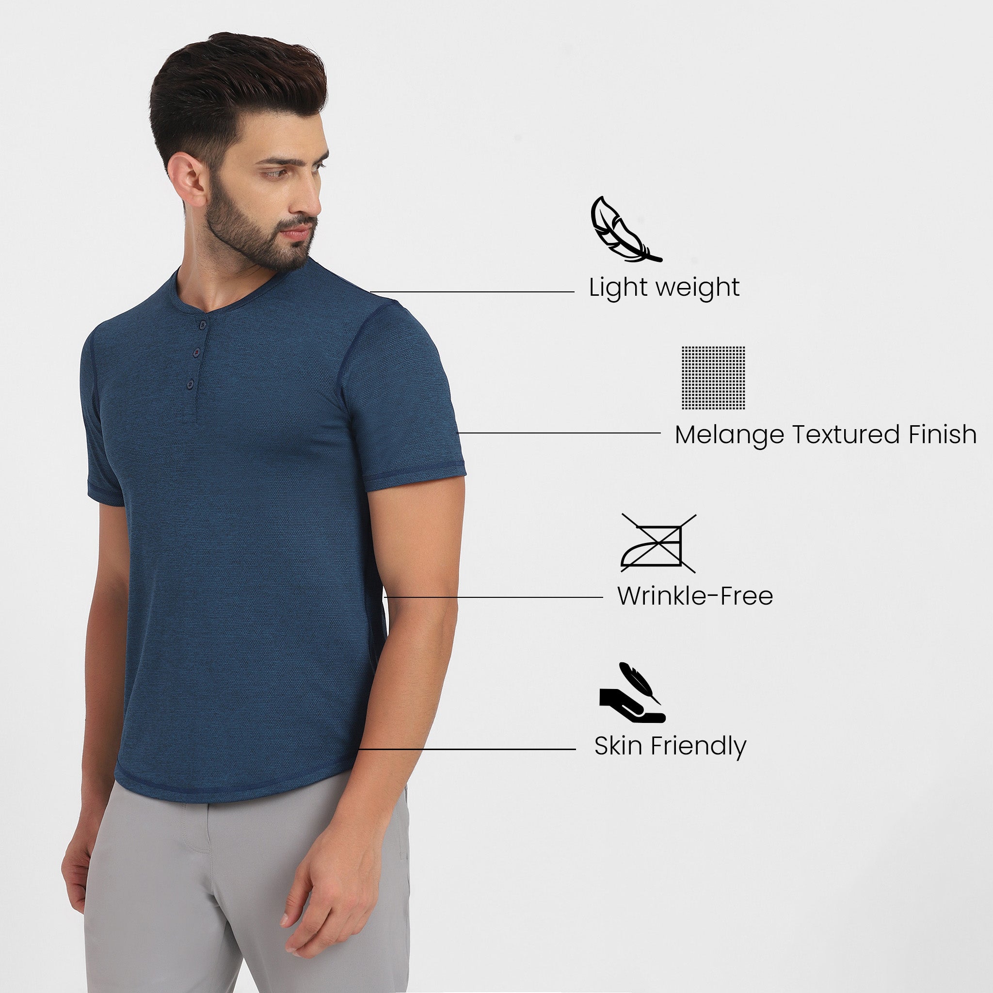 Dot Melange Teal Workday Henley