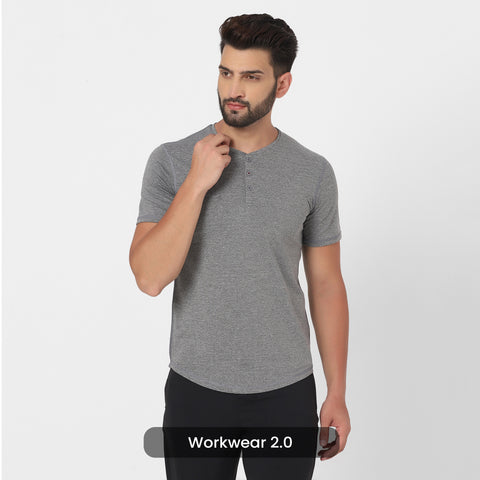 Dot Melange Grey Workday Henley - Harfun.in