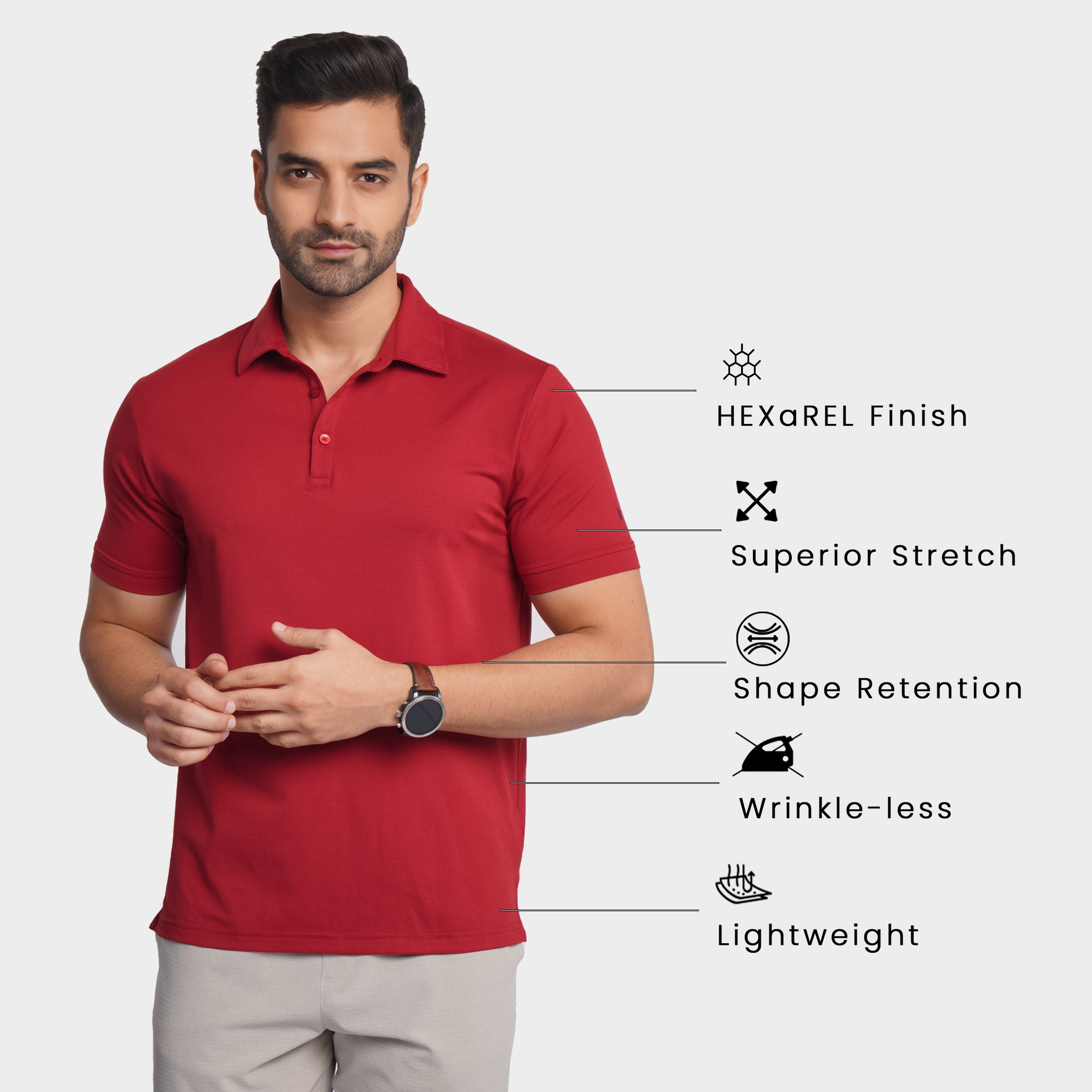 Hybrid-Work Pinstripe Red Polo T-Shirt