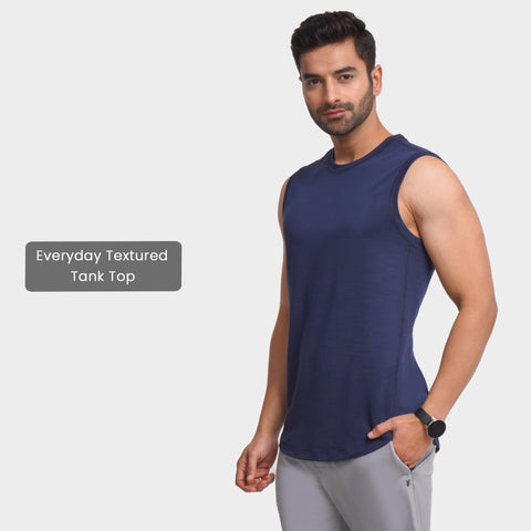 Solid Navy Everyday Textured Tank Top - Harfun.in