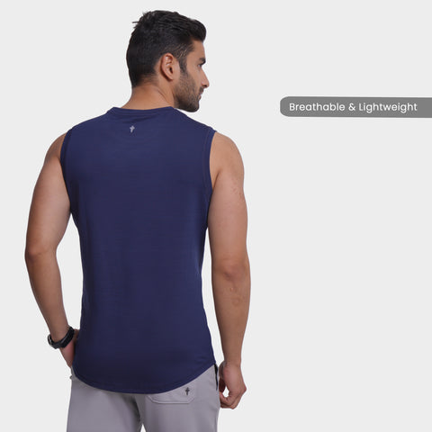 Solid Navy Everyday Textured Tank Top - Harfun.in