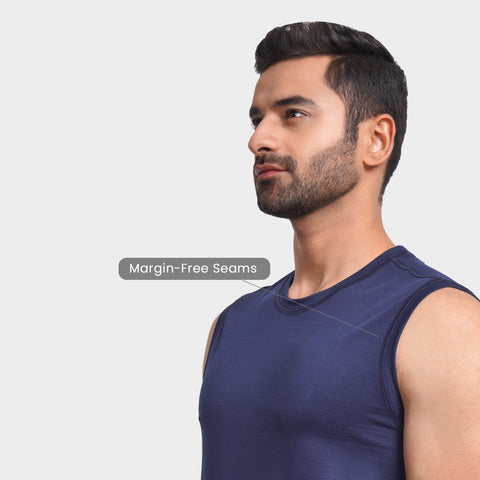 Solid Navy Everyday Textured Tank Top - Harfun.in