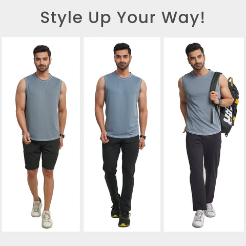 Solid Grey Everyday Textured Tank Top - Harfun.in